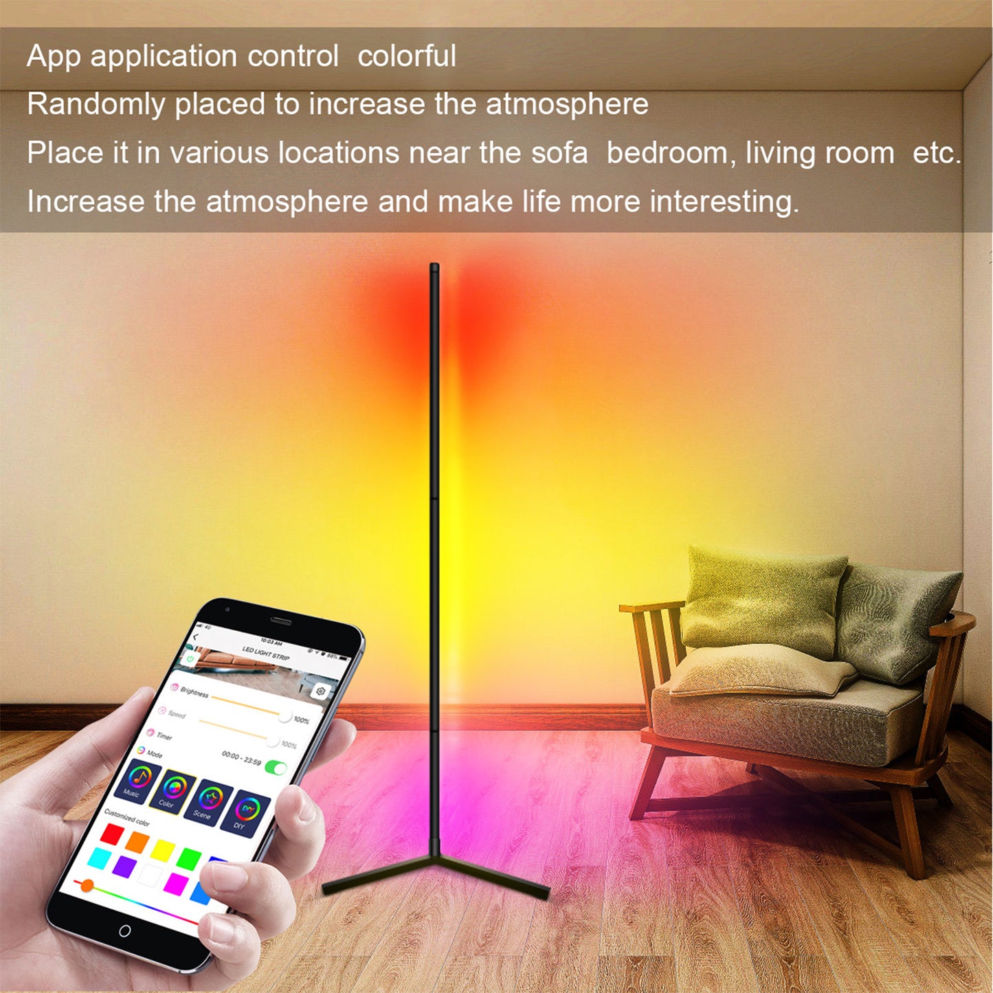 Led Colorful Floor Ambience Light Bluetooth RGB Living Room Bedroom Floor Lamp
