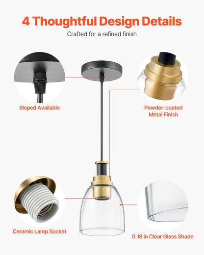 Pendant Light 1-Light Pendant Lighting With Glass Shade Adjustable Height